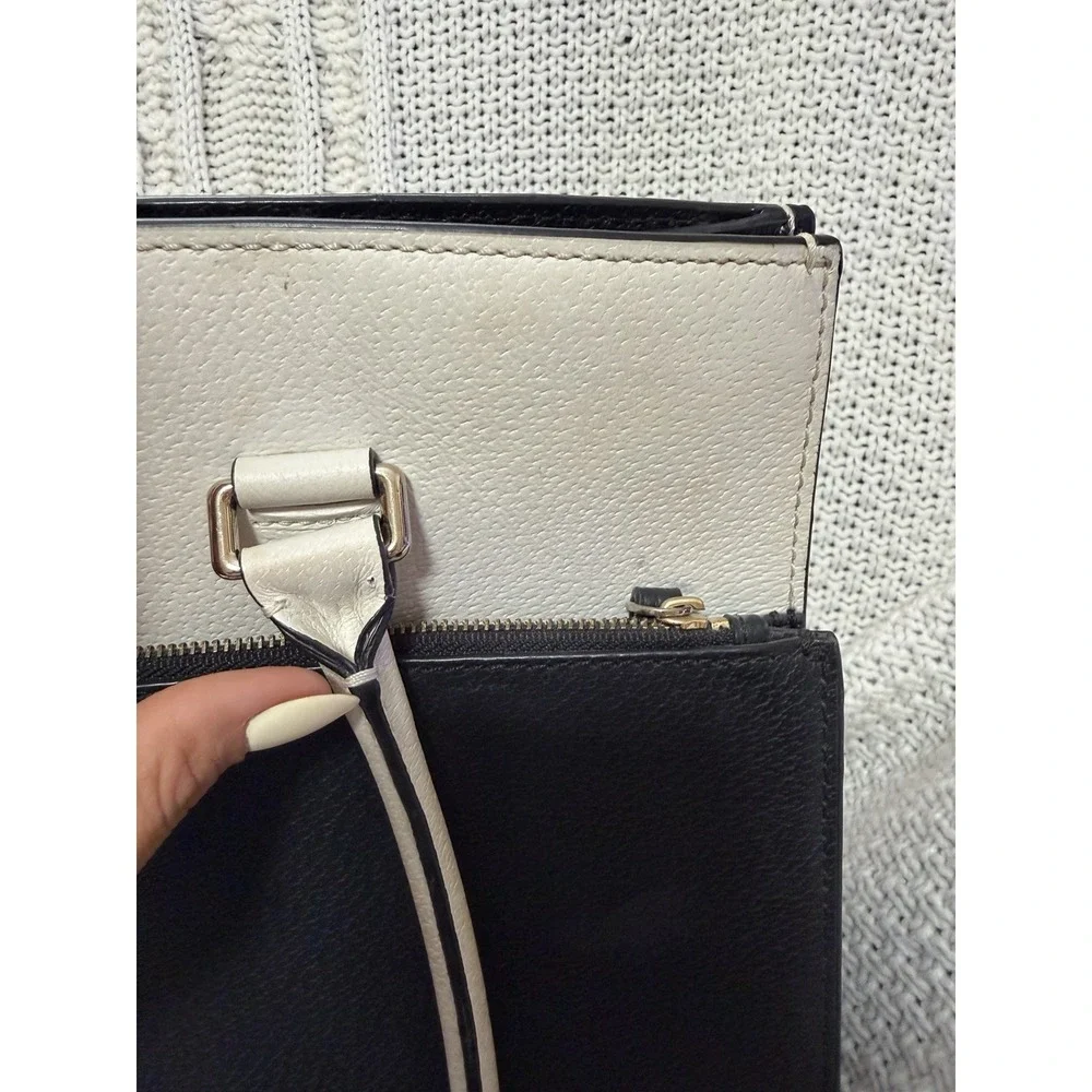 Kate Spade Black White Structured Tote Shoulder Bag Leather Purse Large